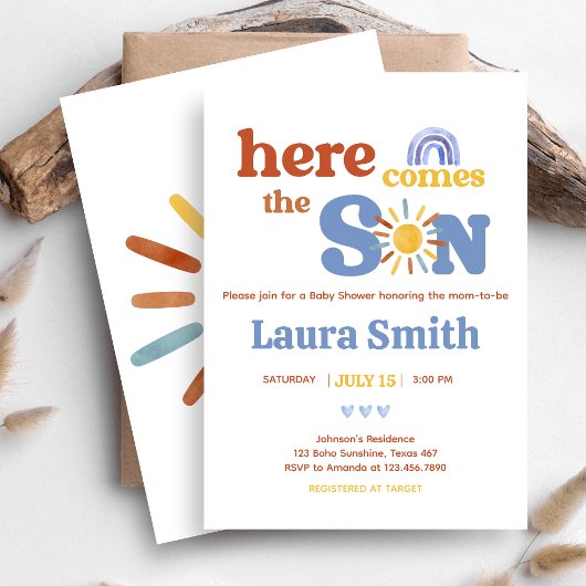 Hier komt het Son Sunshine Baby shower Kaart