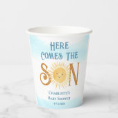 Hier komt het Son Sunshine Baby shower Papieren Bekers (Achterkant)