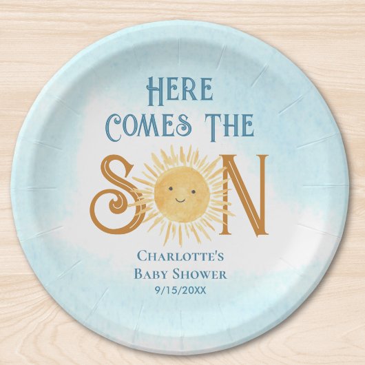 Hier komt het Son Sunshine Baby shower Papieren Bordje