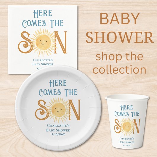 Hier komt het Son Sunshine Baby shower Papieren Bordje