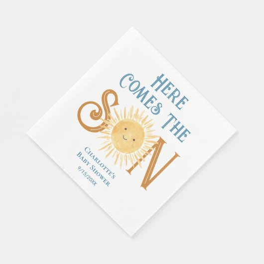 Hier komt het Son Sunshine Baby shower Servet (Hoek)