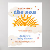 Hier komt het Son Sunshine Baby shower Welkom Poster (Voorkant)
