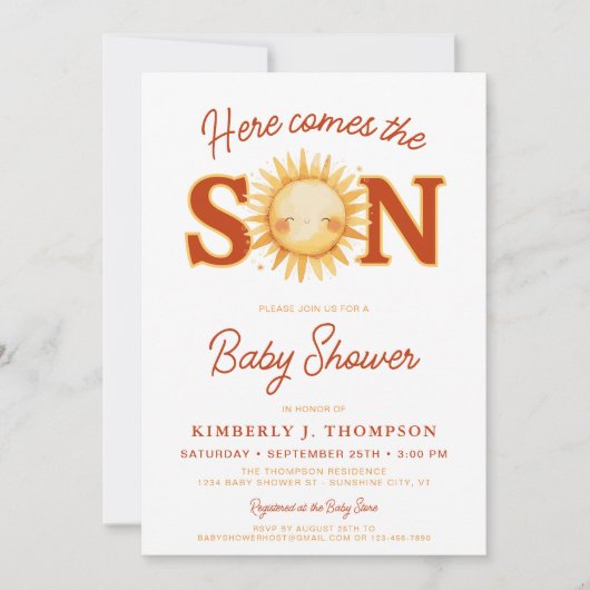 Hier komt het Son Sunshine Boho Boy Baby shower Kaart (Voorkant)