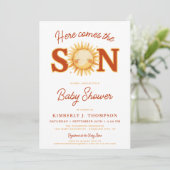 Hier komt het Son Sunshine Boho Boy Baby shower Kaart (Staand voorkant)