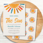 Hier komt het Son Sunshine Boy Baby shower Kaart