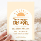 Hier komt het Son Sunshine Boy Baby shower Kaart