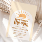 Hier komt het Son Sunshine Boy Baby shower Kaart