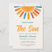 Hier komt het Son Sunshine Boy Baby shower Kaart (Voorkant)