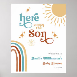 Hier komt het Son Sunshine Boy Baby shower Poster