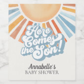 Hier komt het Son Sunshine Boy Baby shower Wijn Etiket (Enkel label)