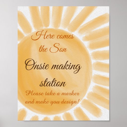 Hier komt het Son Sunshine Ray Baby shower Game Poster (Voorkant)
