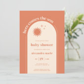 Hier komt het Son Terracotta Boho Baby shower Kaart (Staand voorkant)