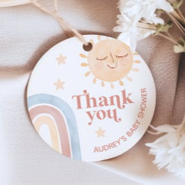 Hier komt het Son Waterverf Boho Baby shower Bedankjes Labels