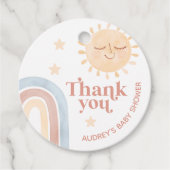 Hier komt het Son Waterverf Boho Baby shower Bedankjes Labels (Voorkant)