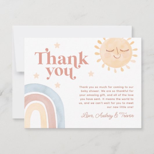 Hier komt het Son Waterverf Boho Baby shower Bedankkaart (Voorkant)