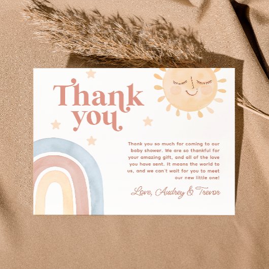 Hier komt het Son Waterverf Boho Baby shower Bedankkaart