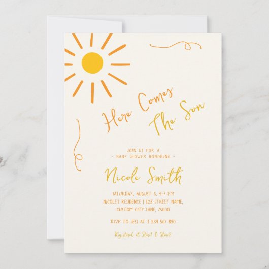 Hier komt het Son Whimsical Boy Baby shower Kaart (Voorkant)