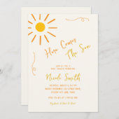 Hier komt het Son Whimsical Boy Baby shower Kaart (Voorkant / Achterkant)