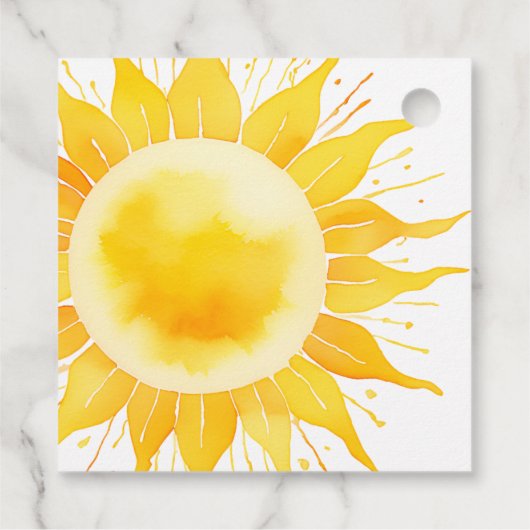 Hier komt het Son Yellow Sunshine Baby shower Bedankjes Labels (Achterkant)