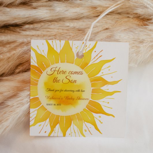 Hier komt het Son Yellow Sunshine Baby shower Bedankjes Labels