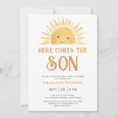 Hier komt het Son Yellow Sunshine Baby shower Kaart (Voorkant)