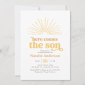 Hier komt het Son Yellow Sunshine Baby shower Kaart (Voorkant)