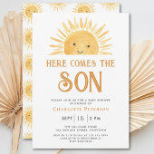 Hier komt het Son Yellow Sunshine Baby shower Kaart