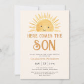 Hier komt het Son Yellow Sunshine Baby shower Kaart (Voorkant)