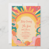 Hier komt het Son Yellow Sunshine Baby shower Kaart (Voorkant)