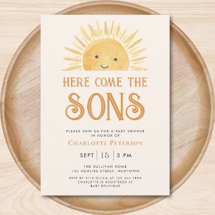 Hier komt het Sons Twins Sunshine Baby shower Kaart