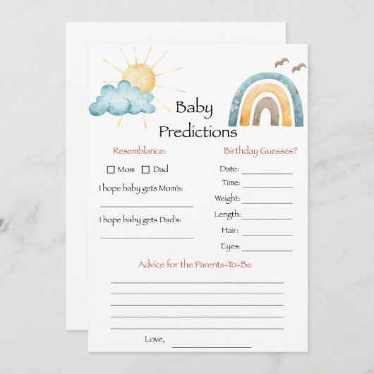 Hier komt het spel Son Baby Predictions Kaart (Voorkant / Achterkant)