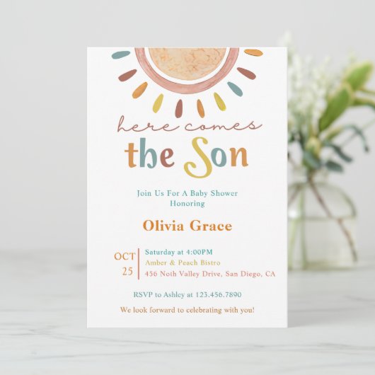 Hier komt het Sun Baby shower Kaart (Staand voorkant)