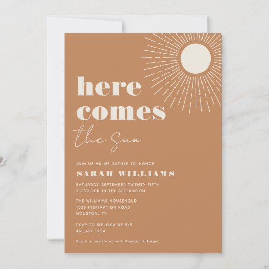 Hier komt het Sun Boho-Baby shower | Uitnodiging (Voorkant)