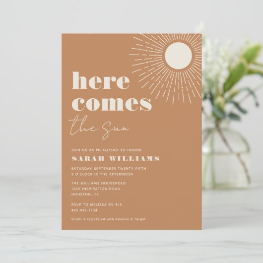 Hier komt het Sun Boho-Baby shower | Uitnodiging (Staand voorkant)