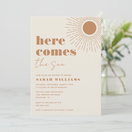 Hier komt het Sun Boho-Baby shower | Uitnodiging (Staand voorkant)