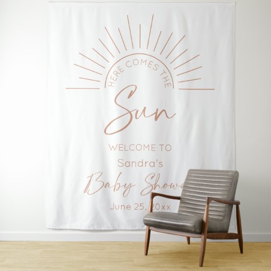Hier komt het Sun Boho Baby shower Wandkleed (In situ)