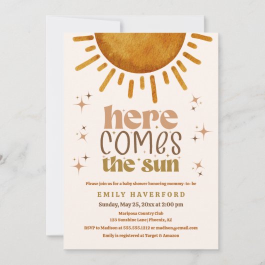 Hier komt het Sun Boho Genderneutraal Baby shower Kaart (Voorkant)