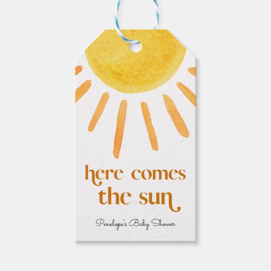 Hier komt het Sun Boy Baby shower Cadeaulabel (Voorkant)