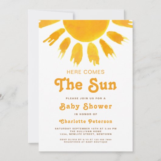 Hier komt het Sun Gender-Neutral Boho Baby shower Kaart (Voorkant)