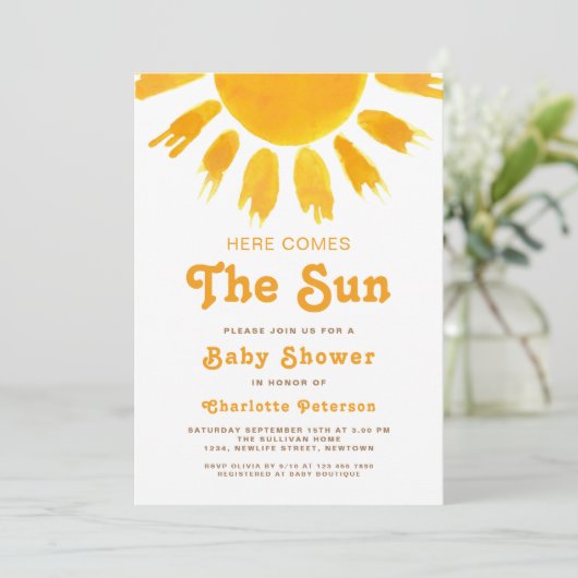 Hier komt het Sun Gender-Neutral Boho Baby shower Kaart (Staand voorkant)