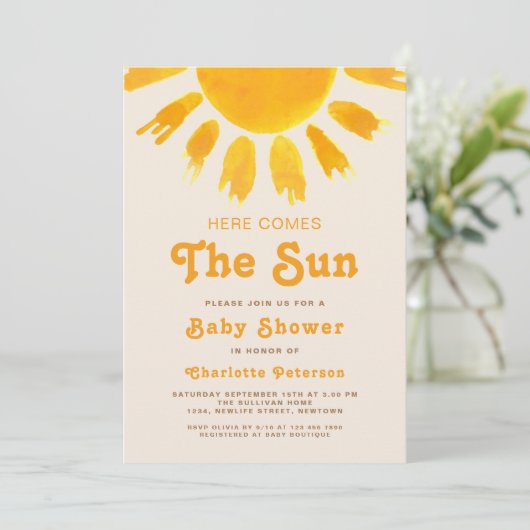 Hier komt het Sun Gender Neutral-Boho Baby shower Kaart (Staand voorkant)