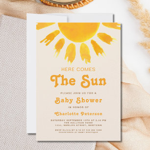 Hier komt het Sun Gender Neutral-Boho Baby shower Kaart