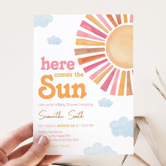 Hier komt het Sun Girl Baby shower Kaart