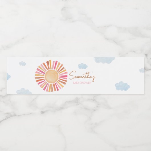 Hier komt het Sun Girl Baby shower Waterfles Etiket (Enkel label)