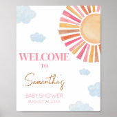 Hier komt het Sun Girl Baby shower Welkom Poster (Voorkant)