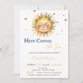 Hier komt het Sun Gold Glitter Stars Baby shower Kaart (Voorkant)
