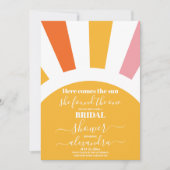 Hier komt het Sun Ray Yellow Vrijgezellenfeest Kaart (Voorkant)