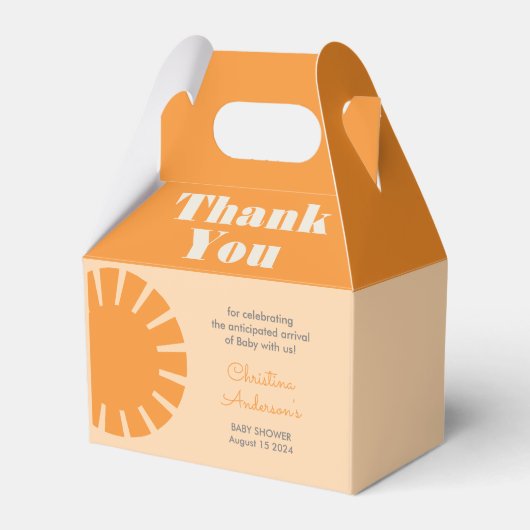 Hier komt het Sun Retro Baby shower Bedankdoosjes (Voorkant Zijde)
