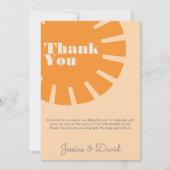 Hier komt het Sun Retro Baby shower Bedankkaart (Voorkant)