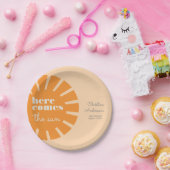 Hier komt het Sun Retro Baby shower Papieren Bordje (Feest)